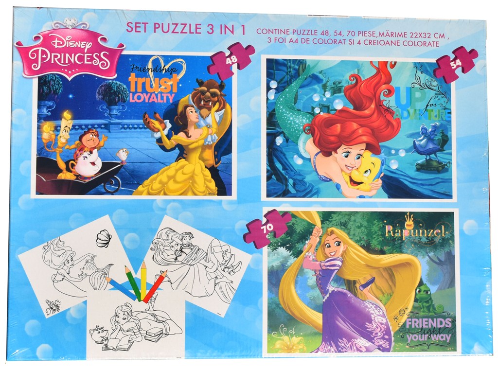 Set puzzle 3 in 1 Disney Princess (printese) 22x32cm